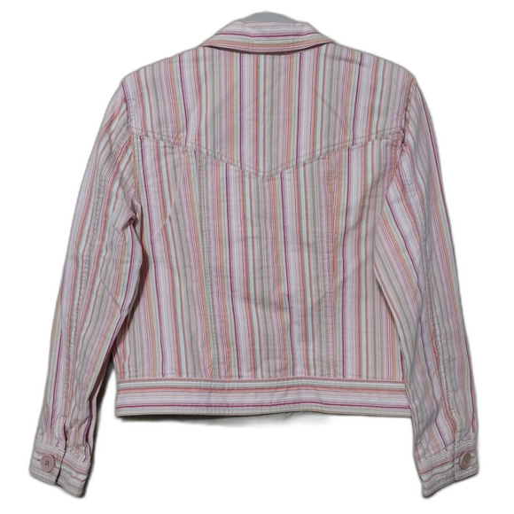 Kim Rogers jacket Womens Medium pink multicolor striped denim stretchy cropped - Picture 2 of 6